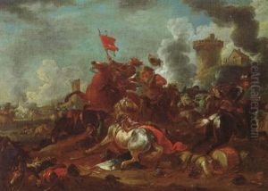 Reitergefecht In Einer Gebirgigen Landschaft by August Querfurt