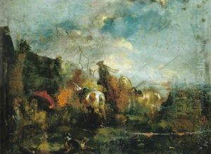 Rastende Reiter Vor Einer Schenke by August Querfurt