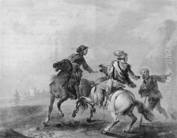 A Beggar Approaching Two Riders - view 1