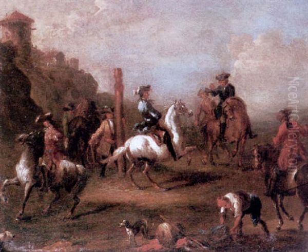 Horsemen In A Landscape With Buildings On A Hilltop Beyond - view 1