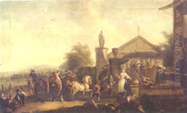 A Capriccio Scene With Figures Returning From The Hunt And Servants Preparing A Feast - view 1