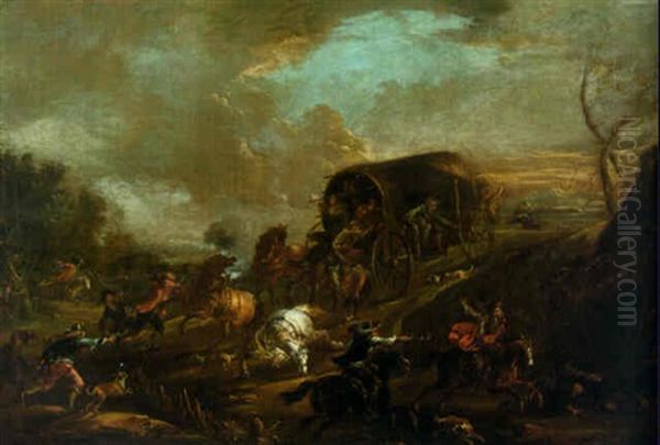 Bandits Ambushing Travellers In A Wagon On A Path - view 1