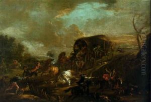 Bandits Ambushing Travellers In A Wagon On A Path