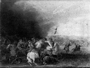 Calvary Skirmish In Landscape by August Querfurt