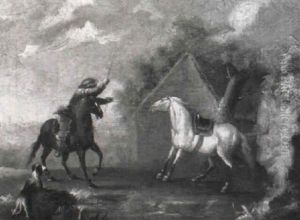 A Horseman Schooling A Grey Horse By A Stream by August Querfurt