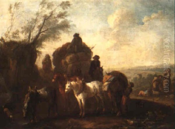 Waggoners At A Halt By A Stream - view 1