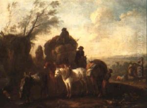 Waggoners At A Halt By A Stream
