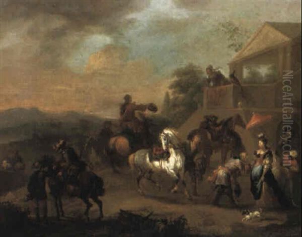 Hunting Party Resting Below The Walls Of A Lodge - view 1