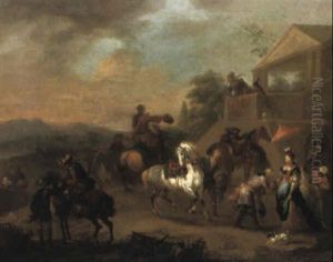 Hunting Party Resting Below The Walls Of A Lodge