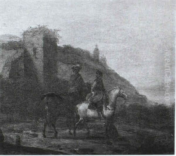 Two Horsemen Resting Before Roman Ruins - view 1