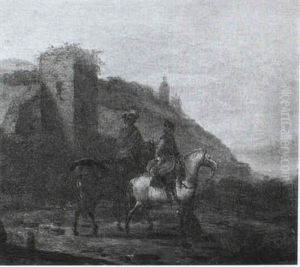 Two Horsemen Resting Before Roman Ruins