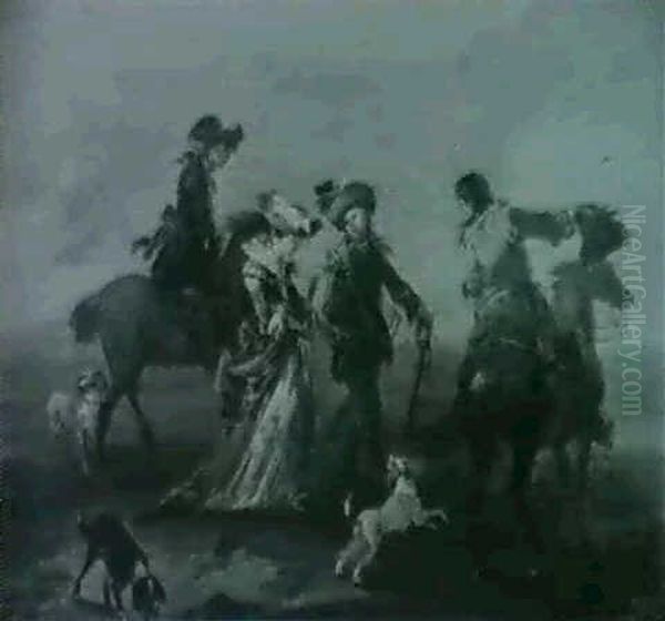 Kavalier Und Dame Mit Zwei Reitern - view 1