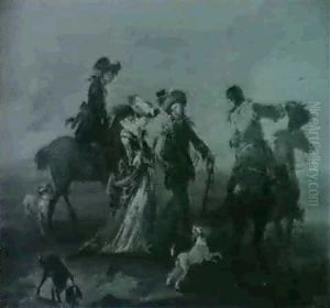 Kavalier Und Dame Mit Zwei Reitern by August Querfurt