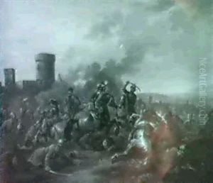 A Cavalry Skirmish Between Turks And Christians. by August Querfurt