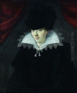 Portrait De Femme Au Chapeau Noir by Francois, the Elder Quesnel
