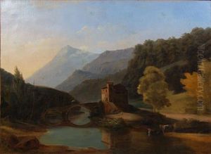 Paesaggio Fluviale Con Casolare E Figura by Roberto Bompiani