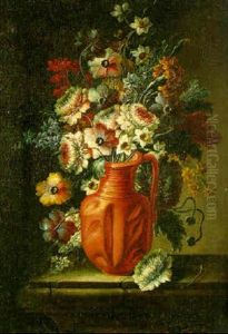 A Still Life Of Narcissi, Poppies And Others Flowers In An Earthenware Vase On A Stone Ledge by Francesco Della Questa