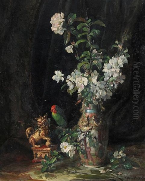 Stilleben Mit Kirschenblumen Und Papagei - view 1