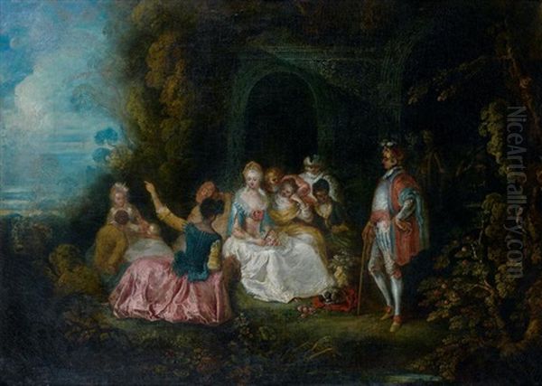 Elegante Assemblee Dans Un Jardin Devant Un Palais - view 1