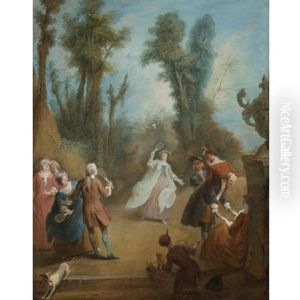 Elegant Figures Playing Shuttlecock In A Park by Pierre-Antoine Quillard