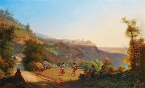 Tivoli With Dancers In The Foreground by Charles Louis Francois Quinart