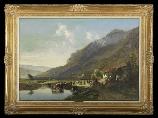 Landscape With Cattle And Figures, Mountain In The Background - view 1