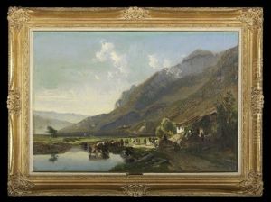 Landscape With Cattle And Figures, Mountain In The Background