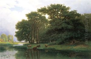 Rivierlandschap Met Koeien by Joseph Quinaux
