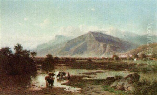 An Extensive Landscape With Cattle Watering - view 1