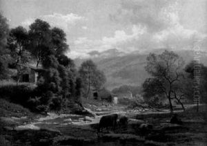 Sudliche Gebirgslandschaft Mit Weidenden Kuh- Und Schafherden Sudliche Gebirgslandschaft Mit Weidenden Kuh- Und Schafherden