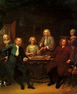 Portrait Of Group Family Seated At A Table In Interior, Eating Oysters by Jan Maurits Quinkhardt