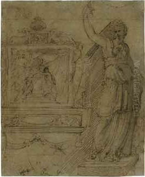Design For The Wall Of A Chapel, With A Panel Of The Madonna And Child, A Further Study Of An Allegorical Female Figure - view 1