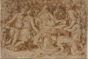 Scene De Sacrifice by Perino Del Vaga (Pietro Bonaccors