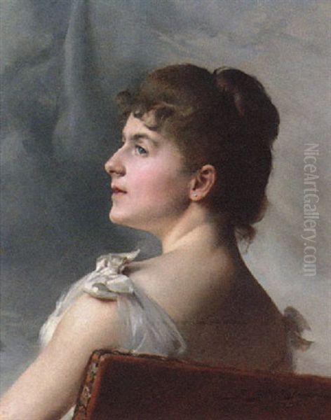 Portrait Of A Lady Seated On A Chair In A White Cocktail Dress - view 1