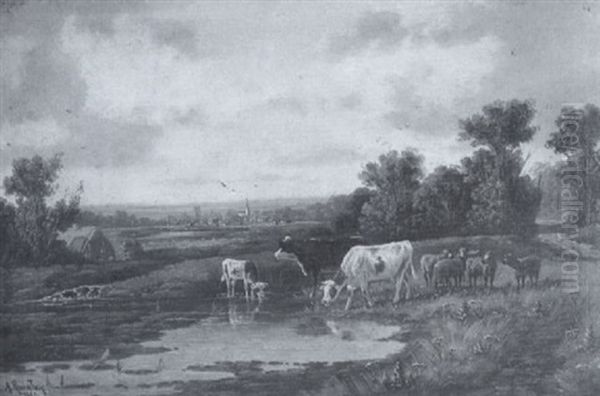 Cattle In A River Landscape - view 1