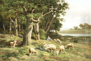 A Shepherdess With Her Flock by Clement (Charles-Henri) Quinton