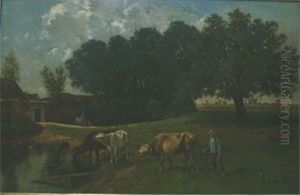 Landskap Med Boskap Vid Vattendrag by Clement (Charles-Henri) Quinton