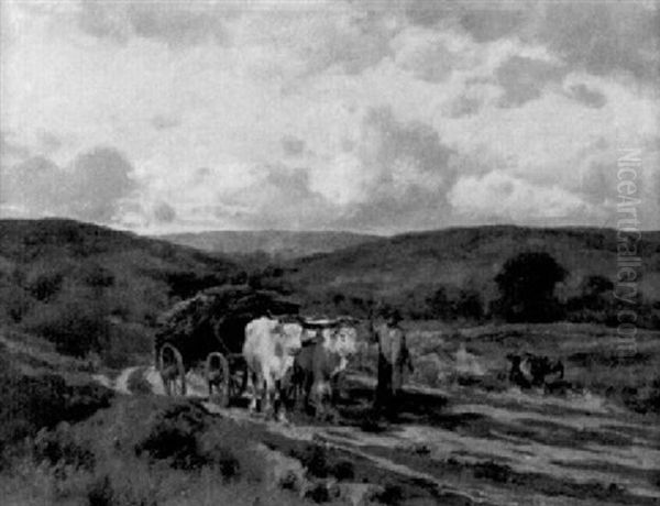 Bauer Mit Ochsengespann In Hugeliger Landschaft - view 1