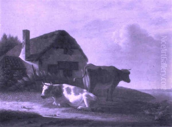 Cows In A Meadow By A Farm - view 1