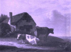 Cows In A Meadow By A Farm
