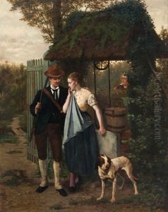 Chasseur Et Servante Au Puits Et Voyeur by Edouard Quitton