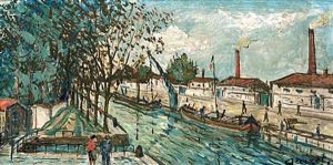 Les Peniches Sur Le Canal by Alphonse Leon Quizet