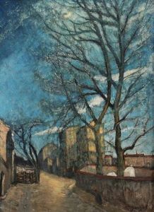 Street Scene Of Montmartre, Paris by Alphonse Leon Quizet