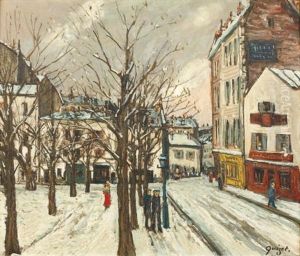 Place Parisienne Sous La Neige by Alphonse Leon Quizet
