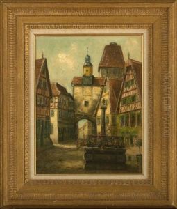 View Of A Village Street In France by Alphonse Leon Quizet