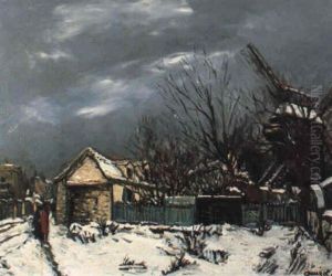 Montmartre, Le Moulin De La Galette Sous La Neige by Alphonse Leon Quizet