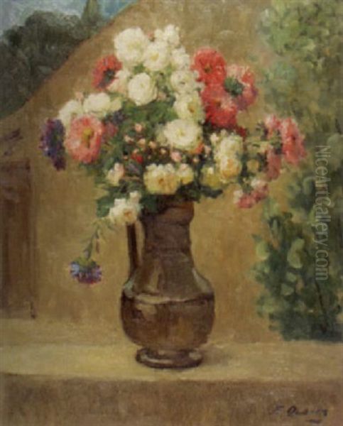 Stilleben Mit Blumen In Zinnkrug Auf Mauer - view 1