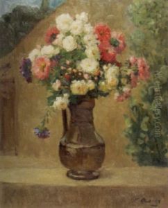 Stilleben Mit Blumen In Zinnkrug Auf Mauer