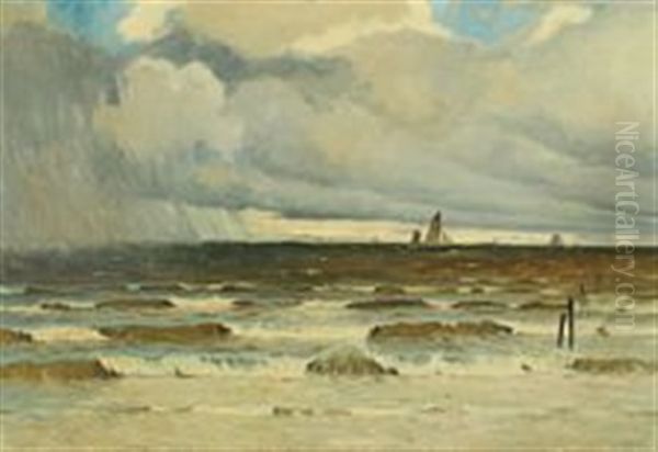 Coastal Scenery With Ships At Sea In Showers - view 1