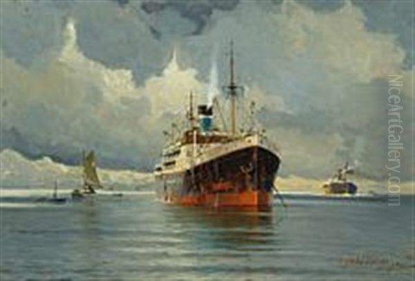 A Steamer At Anchor - view 1